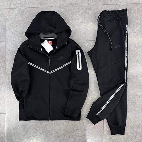 ست نایکی تکفلیس 2026 (NIKE TECH FLEECE 2026) نوشته دار رنگ مشکی سایز XL